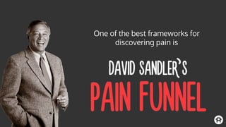Sandler’s process pushes you to go deeper
and uncover the underlying reasons for
your prospect’s pain vs. stopping at the
...