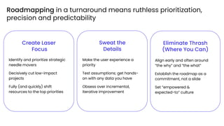 Ownership And Ruthless Prioritization Product Leadership Turnaround slides deck | PDF