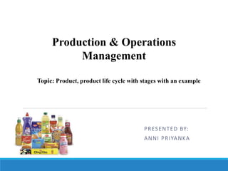 PRESENTED BY:
ANNI PRIYANKA
Topic: Product, product life cycle with stages with an example
Production & Operations
Management
 