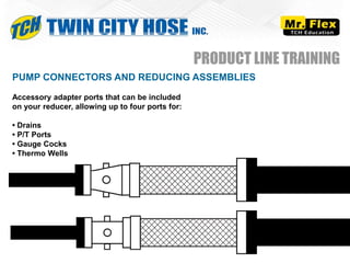 PUMP CONNECTORS AND REDUCING ASSEMBLIES
Accessory adapter ports that can be included
on your reducer, allowing up to four ports for:
• Drains
• P/T Ports
• Gauge Cocks
• Thermo Wells
PRODUCT LINE TRAINING
 