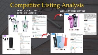 Competitor Listing Analysis
W ELL O PTIM IZE LISTIN G
SA M PLE O F N O T W ELL
O PTIM IZE LISTIN G
 