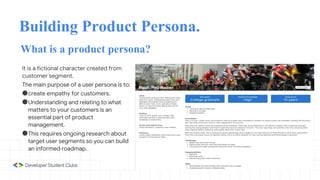 Building Product Persona.
What is a product persona?
It is a fictional character created from
customer segment.
The main p...