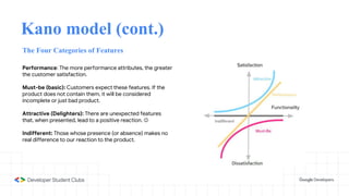 Kano model (cont.)
The Four Categories of Features
Performance: The more performance attributes, the greater
the customer ...