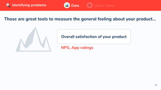 24
Those are great tools to measure the general feeling about your product...
Data Users’ voice
NPS, App ratings
Identifying problems Data Users’ voiceIdentifying problems
Overall satisfaction of your product
 