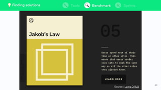 64
💡 Finding solutions Tools Benchmark Sprints
Source : Laws Of UX
Tools BenchmarkFinding solutions Sprints
 