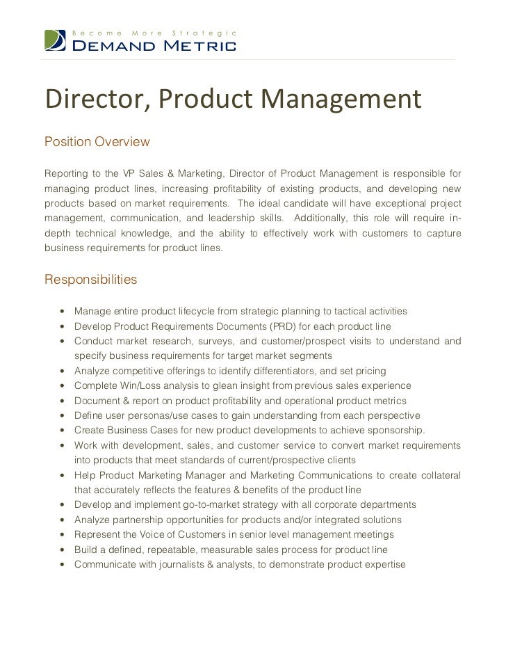 Marketing Director Job Description.Product Management 