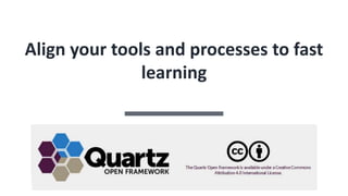 Align your tools and processes to fast
learning
 
