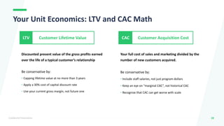 Confidential Presentation 28
Your Unit Economics: LTV and CAC Math
Discounted present value of the gross profits earned
ov...