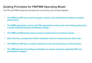 5
Guiding Principles for PM/PMM Operating Model
The PM and PMM should be intricately tied so that they only succeed togeth...