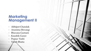 • Abhijeet Chandak
• Arunima Shivangi
• Bhavana Gurnani
• Kaushik Gurav
• Pranav Vashi
• Vansh Bhatia
Marketing
Management II
 