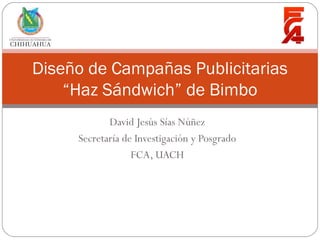 David Jesús Sías Núñez
Secretaría de Investigación y Posgrado
FCA, UACH
Diseño de Campañas Publicitarias
“Haz Sándwich” de Bimbo
 