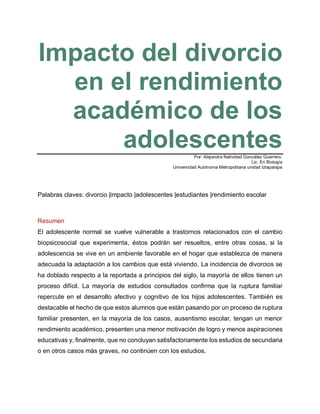 Impacto del divorcio en el rendimiento académico de los adolescentes | PDF