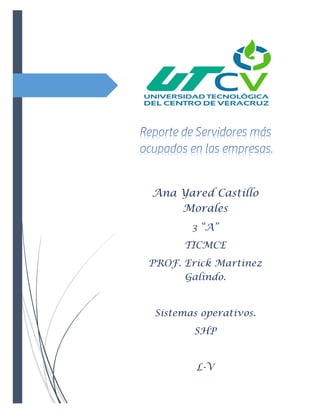 Ana Yared Castillo
Morales
3 “A”
TICMCE
PROF. Erick Martinez
Galindo.
Sistemas operativos.
SHP
L-V
 