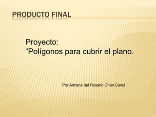 PRODUCTO FINAL


   Proyecto:
   “Polígonos para cubrir el plano.



             Por Adriana del Rosario Chan Canul
 