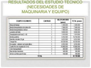 RESULTADOS DEL ESTUDIO TÉCNICO
(NECESIDADES DE
MAQUINARIA Y EQUIPO)

 