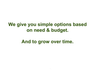 We give you simple options based
       on need & budget.

     And to grow over time.




            © 2009 Limeade™ Inc. All rights reserved.
 
