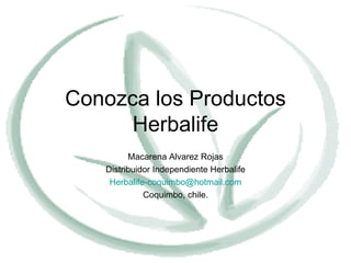 Conozca los Productos Herbalife Macarena Alvarez Rojas Distribuidor Independiente Herbalife [email_address] Coquimbo, chile. 