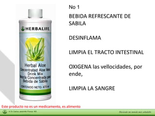No 1 
BEBIDA REFRESCANTE DE 
SABILA 
DESINFLAMA 
LIMPIA EL TRACTO INTESTINAL 
OXIGENA las vellocidades, por 
ende, 
LIMPIA LA SANGRE 
Este producto no es un medicamento, es alimento 
 