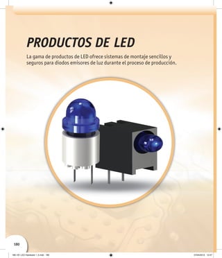 180
La gama de productos de LED ofrece sistemas de montaje sencillos y
seguros para diodos emisores de luz durante el proceso de producción.
PRODUCTOS DE LED
180-181 LED Hardware 1_5.indd 180 07/04/2013 12:47
 