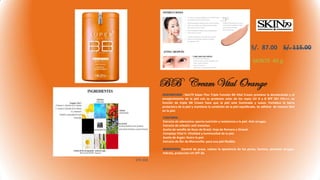 BB Cream Vital Orange
S/. 87.00 S/. 115.00
SKIN79 40 g.
DESCRIPCION : Skin79 Súper Plus Triple Función BB Vital Cream previene la decoloración y el
envejecimiento de la piel con su protector solar de los rayos UV A y B SPF 50+ PA+++, su
función de triple BB Cream hace que la piel este iluminada y suave. Fortalece la barra
protectora de la piel y mantiene la condición de la piel equilibrada. Se adhiere de manera fácil
en la piel.
CONTIENE :
Extracto de adenosina: aporta nutrición y resistencia a la piel. Anti arrugas.
Extracto de arbutín: anti manchas.
Aceite de semilla de Nuez de Brasil, Hoja de Romero y Girasol.
Complejo Vital-V: Vitalidad y luminosidad de la piel.
Aceite de Argán: Nutre la piel.
Extracto de flor de Manzanilla: para una piel flexible.
BENEFICIOS: Control de grasa, reduce la apariencia de los poros, ilumina, previene arrugas,
hidrata, protección UV SPF 50.
S79-102
 