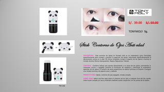 Stick Contorno de Ojos Anti edad
S/. 39.00 S/. 50.00
TONYMOLY 9g.
DESCRIPCION : Este corrector de ojeras en formato stick es un tratamiento único formulado
específicamente para corregir y prevenir la aparición de ojeras, reduciendo significativamente la
decoloración oscura en la piel. De forma inmediata corrige el aspecto de las ojeras e ilumina tu
mirada. Ilumina, Efectos blanqueantes, Repara, Rejuvenece, Hidrata.
CONTIENE : Contiene haloxyl que apunta directamente a la causa de las ojeras, previniendo la
coloración oscura o apagada, previene la formación de melanina y disminuye la antiestética
aparición de las ojeras. El extracto de perla proporciona un efecto luminoso al instante. Consigue
una mirada luminosa, de aspecto sano y radiante.
PERFECTO PARA: Ojeras, contorno de ojos apagado, mirada cansada.
COMO USAR: Aplica una fina capa sobre el contorno de los ojos a cualquier hora del día cuando
notes la piel cansada y/o seca y extiende mediante suaves toquecitos con las yemas de los dedos.
TM-106
 