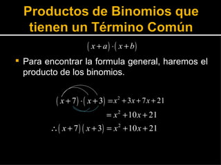 Para encontrar la formula general, haremos el producto de los binomios. 