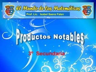 Productos Notables Prof. Lic.  Isabel Saenz Falen 3º  Secundaria 