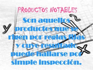 PRODUCTOS NOTABLES  Son aquellos productos que se rigen por reglas fijas y cuyo resultado puede hallarse por simple inspección. 