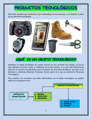 PRODUCTOS TECNOLÓGICOS<br />Son todos aquellos que responden a las necesidades de las personas  y se obtienen a partir de ...