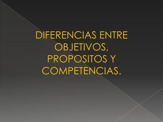 DIFERENCIAS ENTRE
    OBJETIVOS,
  PROPOSITOS Y
 COMPETENCIAS.
 