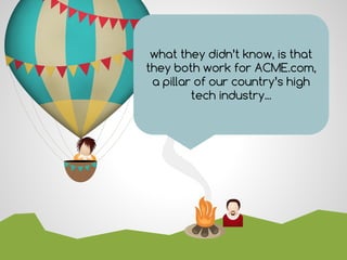 what they didn’t know, is that
they both work for ACME.com,
a pillar of our country’s high
tech industry...
 