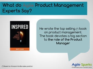 He wrote the top selling (*) book
on product management.
The book devotes a big section
to the role of the Product
Manager
(*) Based on Amazon kindle sales position
What do Agile Product Management
Experts Say?
 