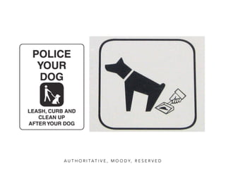 A U T H O R I T A T I V E , M O O D Y, R E S E R V E D 
 