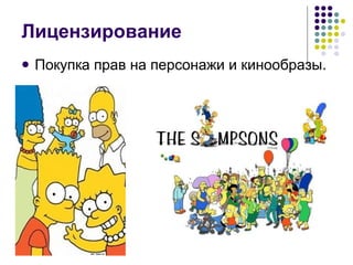 Лицензирование Покупка прав на персонажи и кинообразы. 