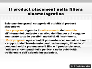 Il product placement nella filiera cinematografica <ul><li>Esistono due grandi categorie di attività di product placement:...