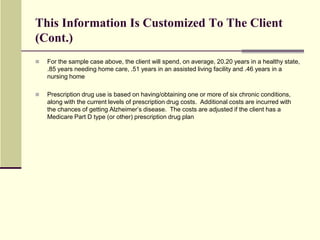 He has chosen a plan of long-term care that costs well above the national average, should he need it.COPYRIGHT 2009 JACK P PAUL ACTUARY LLC