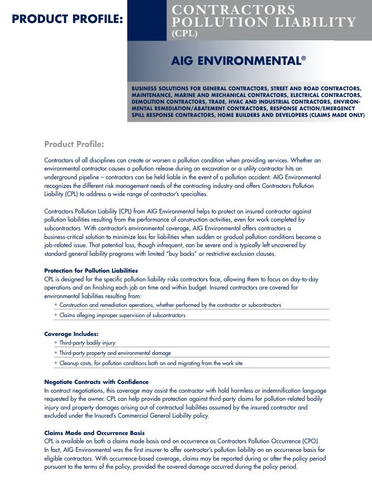 Aig Contractors Pollution Liability Insurance – DDVLNE