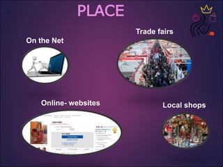 PLACE
On the Net
Local shopsOnline- websites
Trade fairs
 