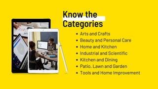 Know the
Categories
Arts and Crafts
Beauty and Personal Care
Home and Kitchen
Industrial and Scientific
Kitchen and Dining
Patio, Lawn and Garden
Tools and Home Improvement
 