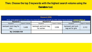 Then. Choose the top 3 keywords with the highest search volume using the
Cerebro tool.
 