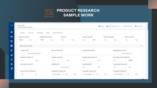 PRODUCT RESEARCH
SAMPLE WORK
 