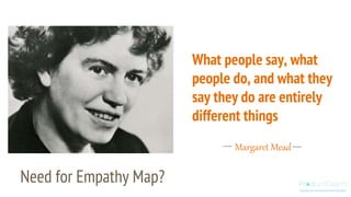 Need for Empathy Map?
What people say, what
people do, and what they
say they do are entirely
different things
Margaret Mead
 