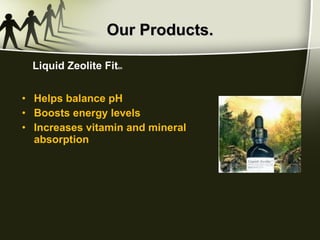 Our Products. Helps balance pH Boosts energy levels Increases vitamin and mineral absorption Liquid Zeolite Fit tm 