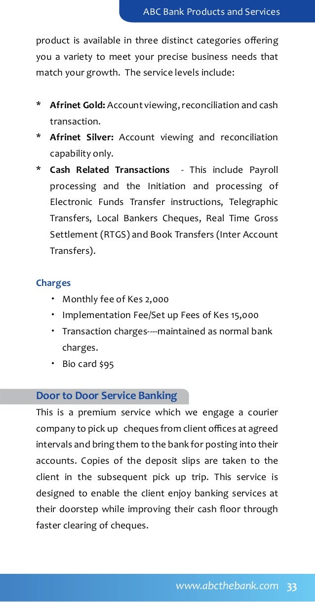 Abc Bank Products And Services Catalogue