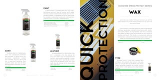 ECOSHINE SPEED PROTECT SERIES
hybrid silica wax, made of 100% pure carnauba wax with the
added benefit of the strong binding strength from the silane and
siloxane technology.
Ecocoat wax is a durable hybrid wax that simultaneously
cleanses, rejuvenates & protects automotive paint. Weath-
ered paint finishes are rejuvenated and micro scratches
are hidden by filling super fine scratches & swirl marks on
existing paint work.. This results in an extremely reflective,
hydrophobic surface that is extremely easy to clean, repels
water, oil and dirt that that can last up to 3 months.
PAINT	
Ecoshine Paint, is a waterbased, zero VOC nano-
technology spray-on/ wipe off cleaner which safely
removes surface contaminants & leaves your car ab-
solutely spotless. It is designed to ‘lift’ dirt away while
the powerful surfactants break down road grime, &
polymers leave a smooth & protected finish.
LEATHER	
Ecoshine leather, is a natural, zero VOC
2-in-1 conditioner and mild cleaner for
your car’s interior. Our bio-based formula
contains plant-based emollients & condi-
tioning agents which naturally lift contam-
inants from the leather pores. Your car’s
seats are left looking rich & renourished
after application.
DASH	
Ecoshine dash, is a waterbased,
zero VOC dashboard protectant
that provides a natural look. Our
bio-based ingredients protect
and condition vinyl, but don’t give
you a toxic-fume headache. With
ecoshine dash, you can sit back,
breathe deeply and enjoy your like-
new dash.
UICK
ROTECTIO
WAx
TYRE	
Ecoshine Tyre, is a low VOC, dressing that
conditions and protects your tyres in one easy
step. Our unique blend of emollients and waxes
deeply penetrate beneath the rubber surface
to give tyres a non-greasy and sling-resistant
dressing
SKU			 Volume
shwax-270			 270 gm
SKU			 Volume
shtyre-500			 500 ml
shtyre-5000		 5000 ml
SKU			 Volume
shpair-500	(ready to use)	 500ml
shpair-5000 (ready to use)	 5000ml
shpaic-500	(1:20 concentrate)	 500ml
shpaic-5000 (1:20 concentrate)	 5000ml
SKU			 Volume
shleat-500			 500ml
shleat-5000		 5000ml
SKU			 Volume
shdash-500		 500ml
shdash-5000		 5000ml
P R O D U C T B R O C H U R E P R O D U C T B R O C H U R E1 4 1 5
 