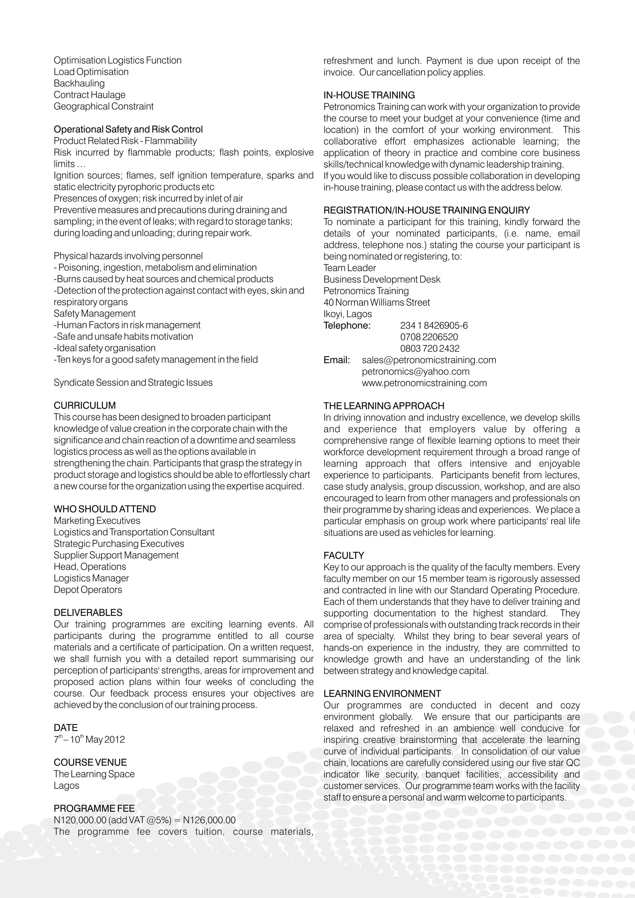 Product storage and logistic optimization 2012 calabar