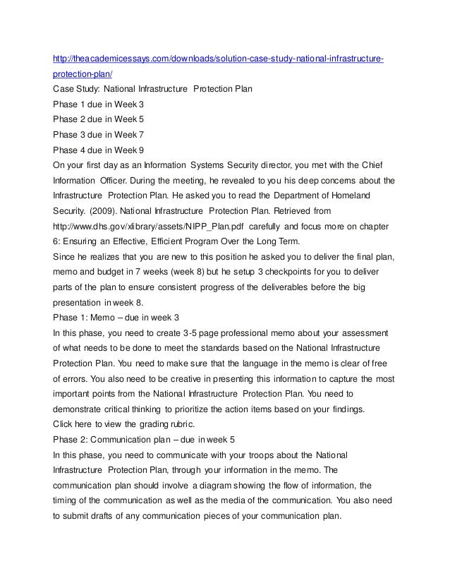 Case Study National Infrastructure Protection Plan
