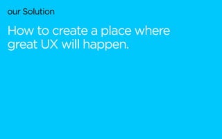 our Solution
How to create a place where
great UX will happen.
 
