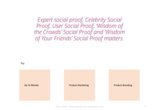 Dinker Charak * ddiinnxx@gmail.com * www.ddiinnxx.com
Expert social proof, Celebrity Social
Proof, User Social Proof, ‘Wisdom of
the Crowds’ Social Proof and ‘Wisdom
of Your Friends’ Social Proof matters.
21
Go To Market Product Marketing Product Branding
Try:
 