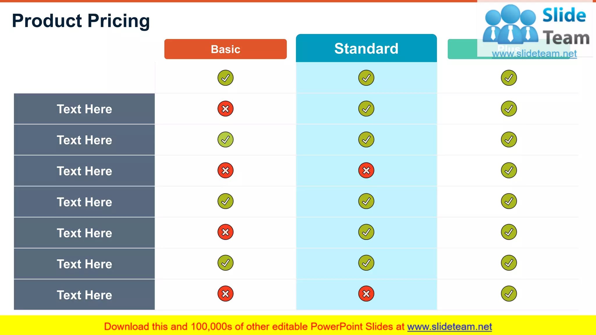 Product Pricing
11
Text Here
Text Here
Text Here
Text Here
Text Here
Text Here
Text Here
Basic Standard Plus
 